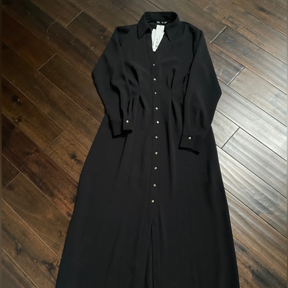 Zara Pleated Flowy Midi Shirt Dress With Golden Buttons - 8621/731 - Picture 9 of 10
